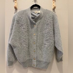 Elegant Gray Embellished Cardigan